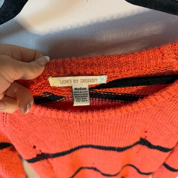 Love By Design Orange and Black Striped Sweater Distressed - Picture 3 of 6